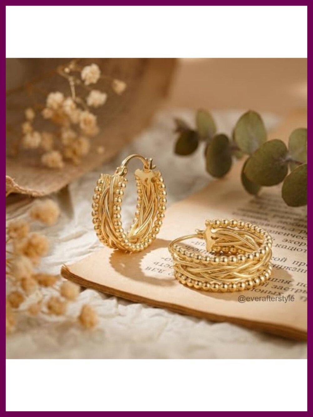 14k Gold Plated Layered Texture Hoop Earrings for Women - Picture 4 of 6